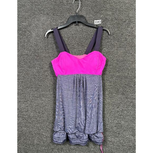 Lululemon Tank Top Built In Bra Womens Size 4 Gray Magenta Purple Print - Picture 1 of 7
